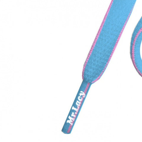 Mr Lacy Mellow Blue & Neon Pink Slimmies Oval Shoelaces